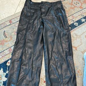 Zara-black leather pants-straight leg -L